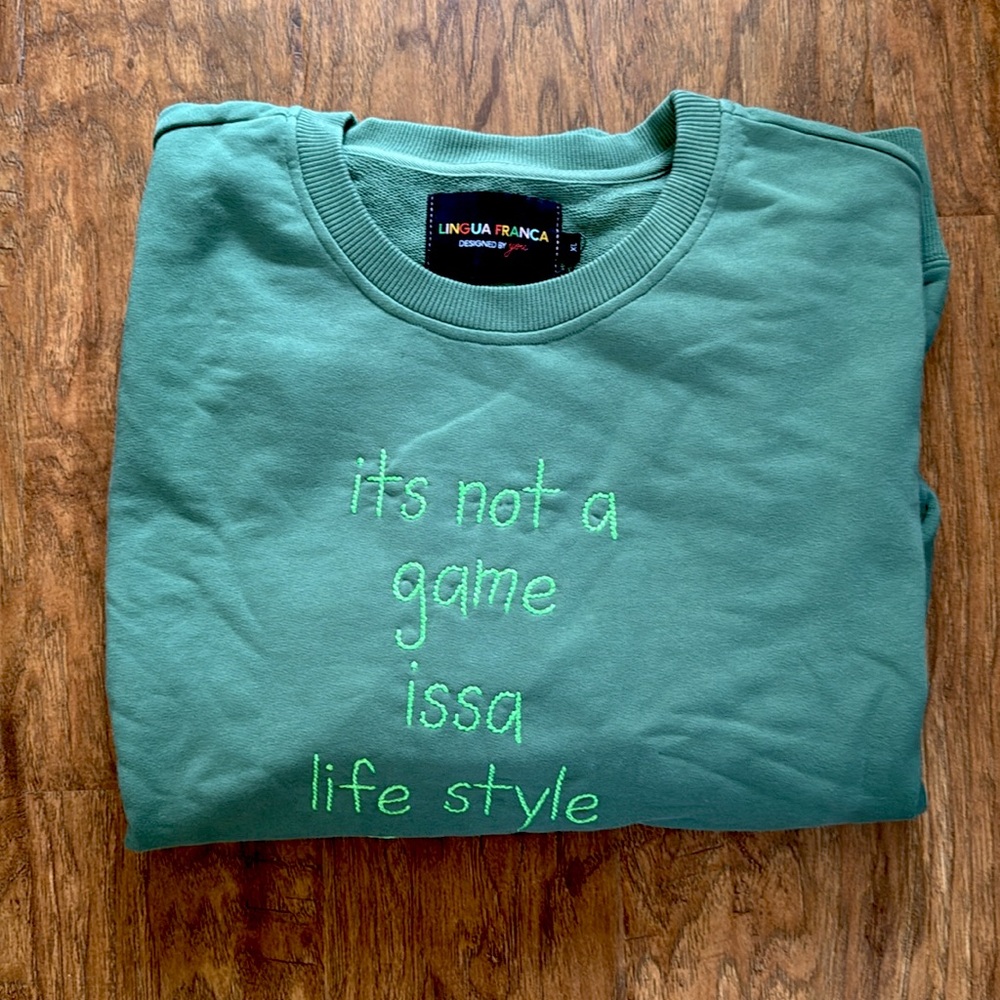 NEW Lingua Franca embroidered crewneck sweater